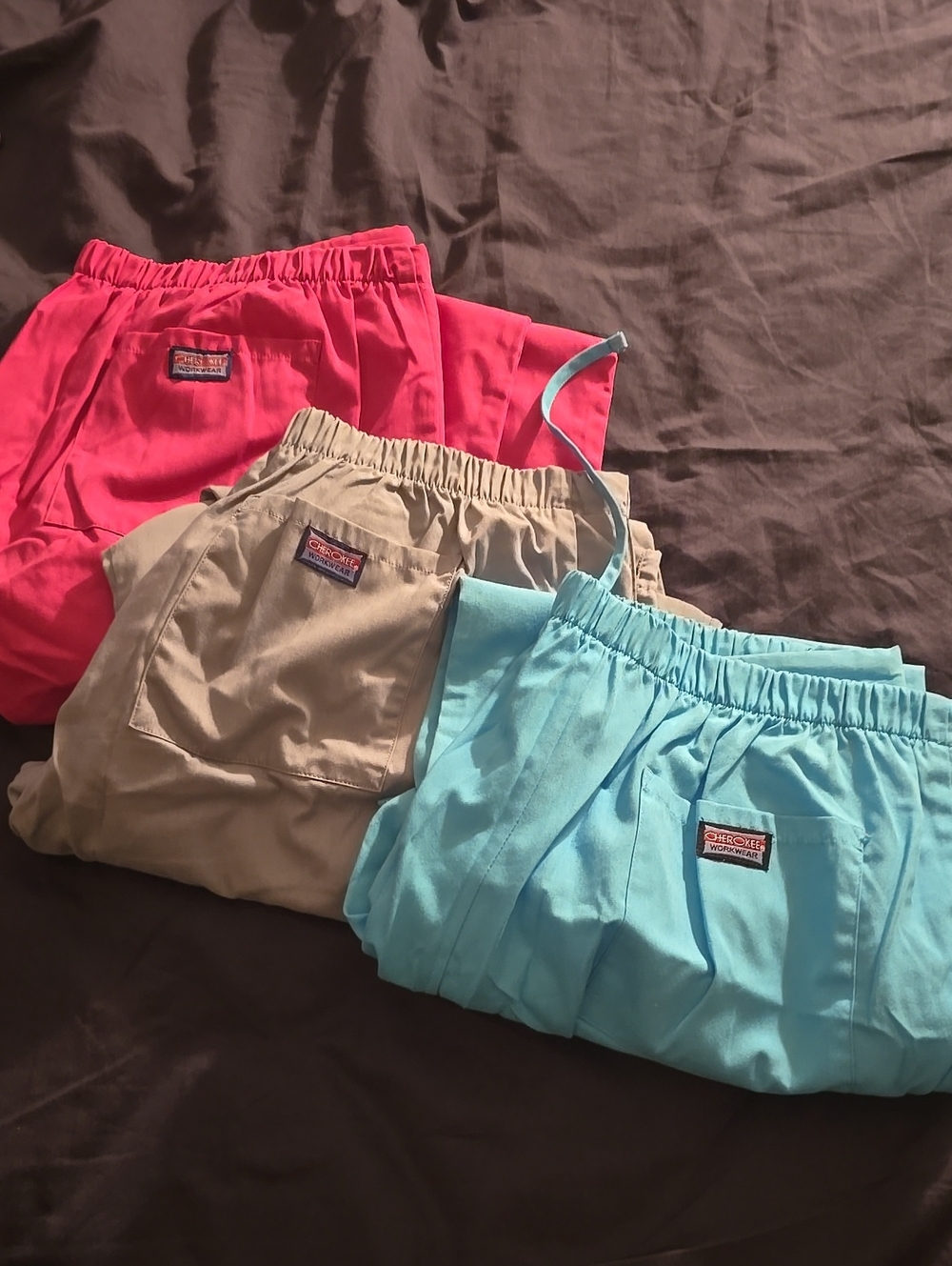 Cherokee Womens Pull-On Scrubs in Pink, Khaki, and Aqua